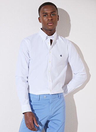 Slim Fit Klasik Yaka Beyaz Erkek Gömlek BBSP23MSH092