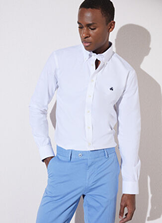 Slim Fit Klasik Yaka Beyaz Erkek Gömlek BBSP23MSH092