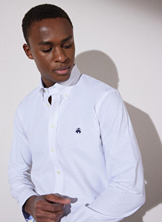Slim Fit Klasik Yaka Beyaz Erkek Gömlek BBSP23MSH092