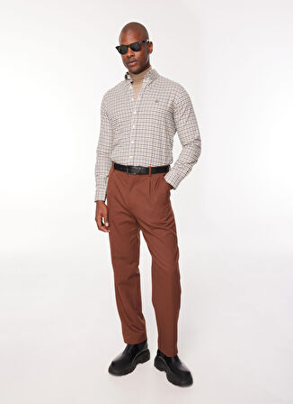 Regular Fit Düğmeli Yaka Kahve Erkek Gömlek BBFW23MSH034