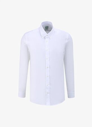 Brooks Brothers Slim Fit Düğmeli Yaka Beyaz Erkek Gömlek BBSS24MSH006