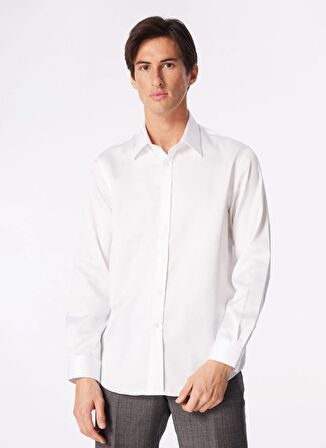 Slim Fit Klasik Yaka Beyaz Erkek Gömlek BBSS24MSH029