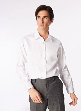 Slim Fit Klasik Yaka Beyaz Erkek Gömlek BBSS24MSH029