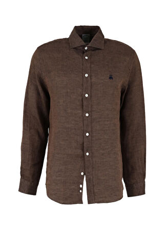Brooks Brothers Slim Fit Düğmeli Yaka Kahve Erkek Gömlek BBSS24MSH041