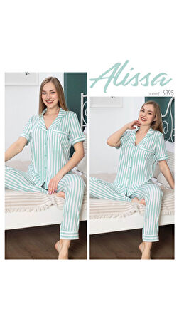 Alissa 6095 Kadın Kısa Kol Önden Düğmeli Pijama Takım