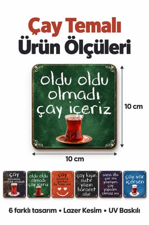 6'Lı Çayla İlgili Espirili Sözler Temalı Ahşap Bardak Altlığı Dekoratif Ev,Mutfak,Ofis Aksesuarı Seti