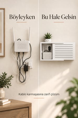 Dekoratif Modem ve Sigorta Saklama Kutusu Kablo Wifi Gizleme 40x35 Cm