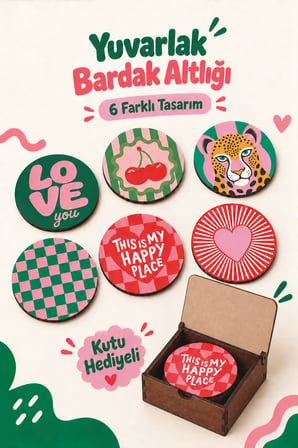 6'Lı MDF Bardak Altlığı Seti Saklama Kutulu Pop Art Retro Desenli Dekoratif Bardak Altlığı Kutu Hediyeli