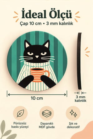 4'Lü MDF Bardak Altlığı Seti Saklama Kutulu Retro Hayvan Desenli Dekoratif Bardak Altlığı Kutu Hediyeli
