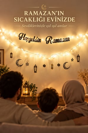 Hoş Geldin Ramazan LED Işıklı Aynalı Ahşap Duvar Süsü – 4 mm MDF Dekoratif Ramazan Ayı Duvar Dekoru