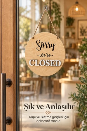 Ahşap Açık Kapalı Kapı Süsü – Açığız Kapalıyız Open Closed Yazılı Dekoratif Dükkan ve Mağaza Kapı Tabelası