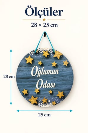 Renkli Ahşap Çocuk ve Bebek Odası Kapı Süsü 28x25 cm – Oğlumun Odası,Dekoratif Kapı Yazısı