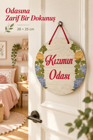 Renkli Ahşap Çocuk ve Bebek Odası Kapı Süsü 28x25 cm –Kızımın Odası Yazılı Dekoratif Kapı Süsü