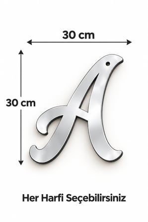 Gümüş Aynalı Pleksi Baş Harf Süsü 30 cm – Silver Söz, Nişan, Düğün ve Doğum Günü Dekoratif Harf