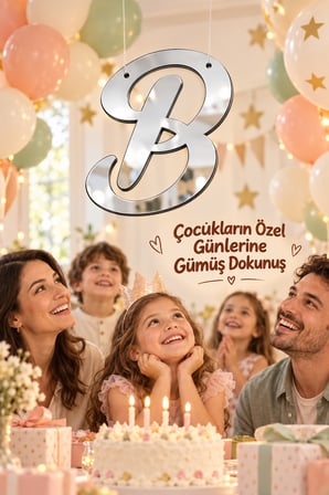 Gümüş Aynalı Pleksi Baş Harf Süsü 30 cm – Silver Söz, Nişan, Düğün ve Doğum Günü Dekoratif Harf