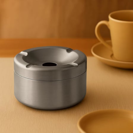 Paslanmaz Gri Çelik Masa,Cafe,Restoran Küllüğü – Kokusuz, Kapaklı, Minimalist ve Sağlam (9x7 cm)