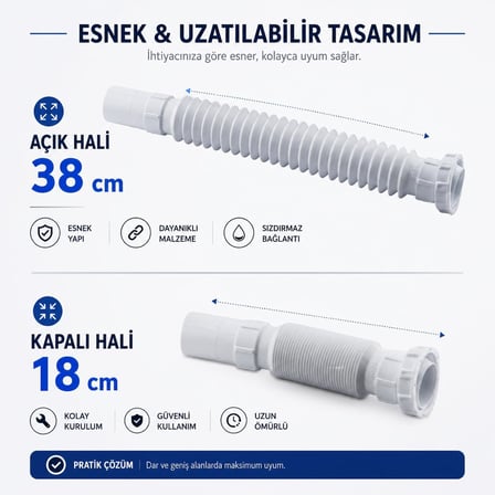 Badem10 Çift Giderli Pis Su Sökülebilir Tas'lı Sifon Körüklü Temizlenebilir Mutfak Banyo Lavabo Borusu Gideri