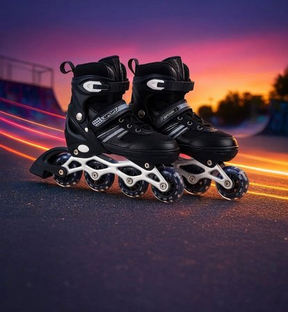 Ayarlanabilir Işıklı Inline Paten Seti, Silikon LED Tekerlekli, Alüminyum Alaşım Gövde, ABEC-7 Rulman, 3 Aşamalı Toka, Siyah, Unisex 39-42 Numara Ayaklar İçin Uygundur