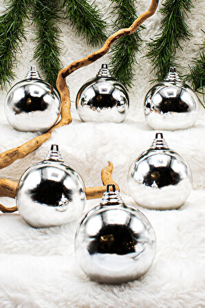 Waldern Yılbaşı Çam Ağacı Süsü Gri 8 Cm 6lı Cici Top