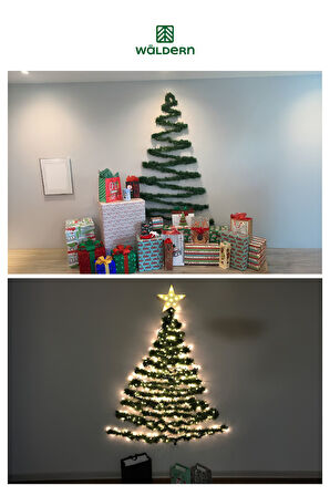 Yılbaşı Dekoratif Peri Led Yeşil Garland Çam Ağacı Dalı Sarmal Tel Işıklı Süs Seti