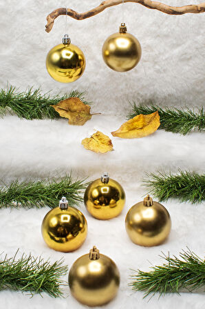 6 cm 6lı Gold Cici Top (3 Parlak-3 Metalize) Yılbaşı Ağacı Süs
