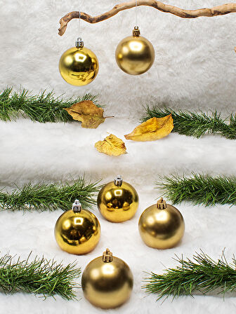 6 cm 6lı Gold Cici Top (3 Parlak-3 Metalize) Yılbaşı Ağacı Süs