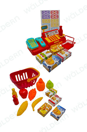 Toys Yazar Kasa Market Pazar Alışveriş Meyve Sepeti Aksesuarlı Oyun Seti