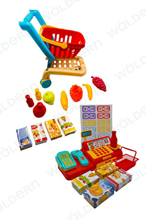 Toys Yazar Kasa Alışveriş Seti Meyveli Market Arabası Market - Pazar Oyun Seti