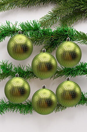 Waldern Yılbaşı Çam Ağacı Süsü Yeşil 8 Cm Figürlü Parlak 6lı Cici Top