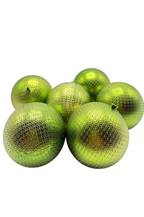 Waldern Yılbaşı Çam Ağacı Süsü Yeşil 8 Cm Figürlü Parlak 6lı Cici Top