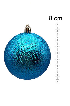 Waldern Yılbaşı Çam Ağacı Süsü Mavi 8 Cm Figürlü Parlak 6lı Cici Top