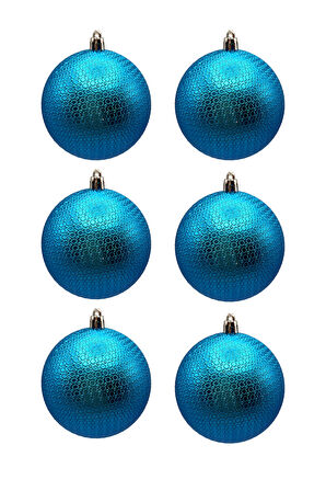Waldern Yılbaşı Çam Ağacı Süsü Mavi 8 Cm Figürlü Parlak 6lı Cici Top