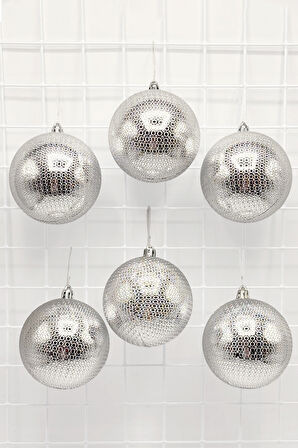Waldern Yılbaşı Çam Ağacı Süsü Parlak Gümüş 8 Cm Figürlü Parlak 6lı Cici Top