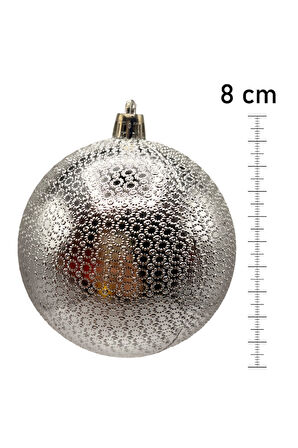 Waldern Yılbaşı Çam Ağacı Süsü Parlak Gümüş 8 Cm Figürlü Parlak 6lı Cici Top