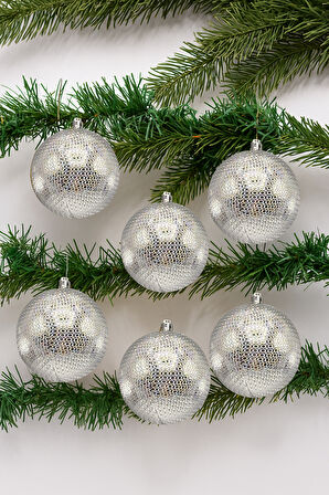 Waldern Yılbaşı Çam Ağacı Süsü Parlak Gümüş 8 Cm Figürlü Parlak 6lı Cici Top