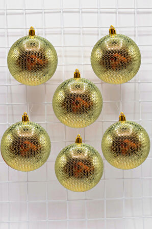 Waldern Yılbaşı Çam Ağacı Süsü Gold 8 Cm Figürlü Parlak 6lı Cici Top