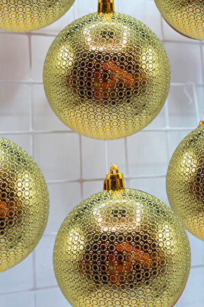 Waldern Yılbaşı Çam Ağacı Süsü Gold 8 Cm Figürlü Parlak 6lı Cici Top