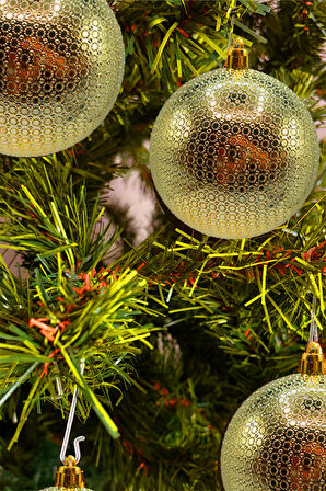 Waldern Yılbaşı Çam Ağacı Süsü Gold 8 Cm Figürlü Parlak 6lı Cici Top