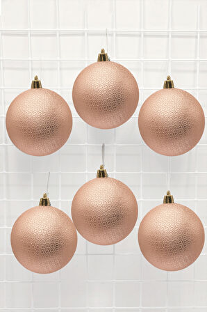 Waldern Yılbaşı Çam Ağacı Süsü Mat Şampanya 8 Cm Figürlü Mat 6lı Cici Top