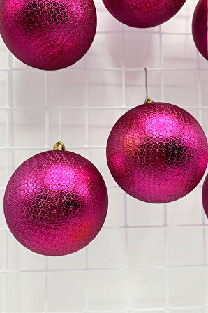Waldern Yılbaşı Çam Ağacı Süsü 8 Cm Figürlü 6lı Fuşya Cici Top