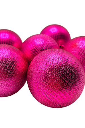 Waldern Yılbaşı Çam Ağacı Süsü 8 Cm Figürlü 6lı Fuşya Cici Top