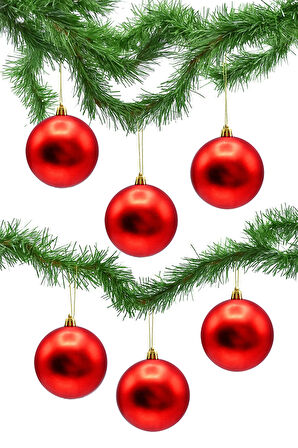 Waldern Yılbaşı Çam Ağacı Süsü Kırmızı 8 Cm Mat 6lı Cici Top