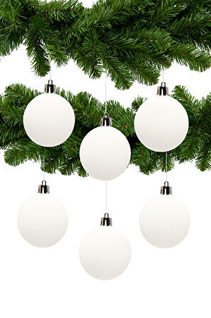 Waldern Yılbaşı Çam Ağacı Süsü Beyaz 8 Cm Mat 6lı Cici Top