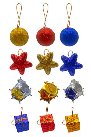 Waldern 12 li Karışık Süs Cici Top 3 cm 6 Parlak 6 Simli