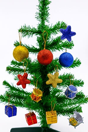 Waldern 12 li Karışık Süs Cici Top 3 cm 6 Parlak 6 Simli