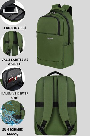 Okul Cantasi Freedom Laptop Korumali Sirt Cantasi Universite Lise ve Ortaokul Cantasi Yesil GALB Leather