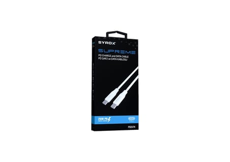Syrox PD25TK Type-C To Type-C Pd 25W Hızlı Data/Şarj Kablosu 1 Metre Beyaz