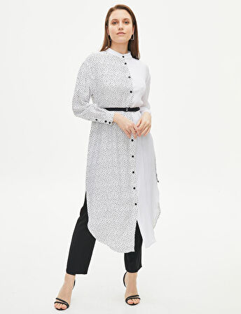 Kemerli Hakim Yaka Uzun Tunik Siyah-Beyaz | 38