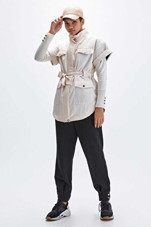 Kadın Animal Print Kemerli Yelek - Krem | 44