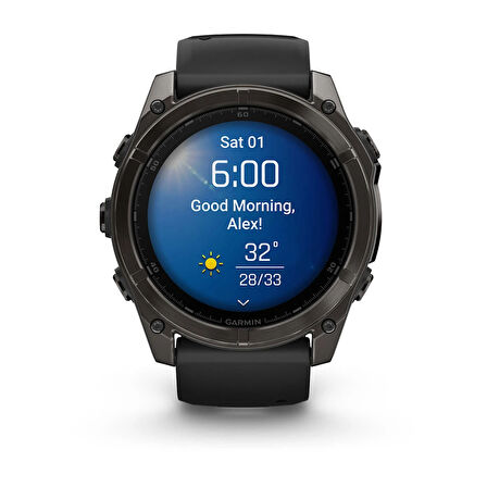  Garmin Fenix 8 - 47 mm Solar Sapphire Karbon Gri DLC Titanyum Siyah/Gri Silikon Kayışlı